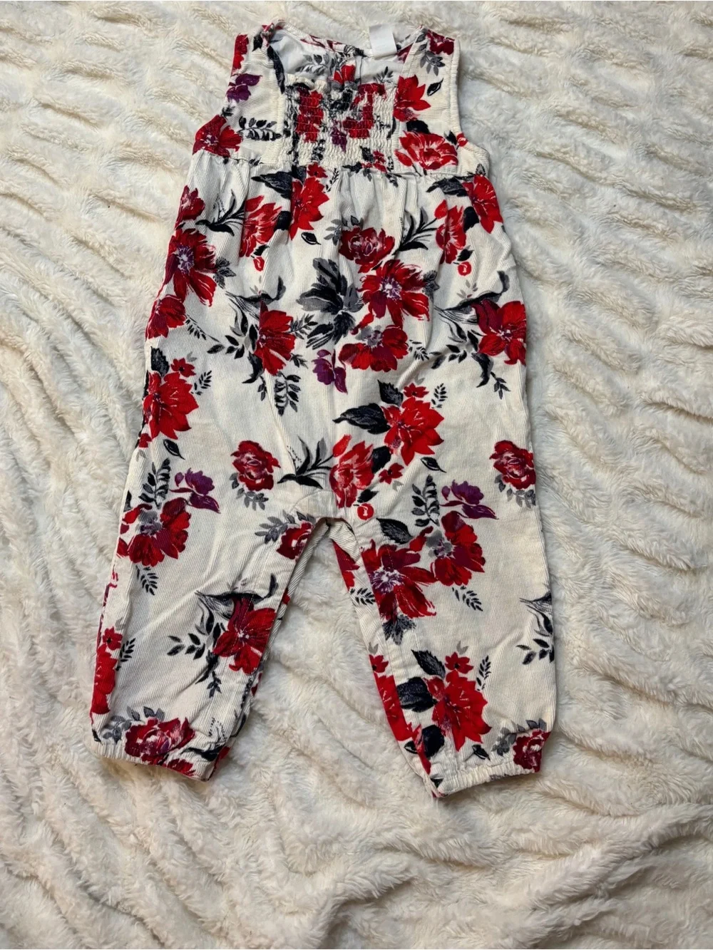 Old Navy corduroy Sleeveless Floral Jumpsuit in Cream and Red